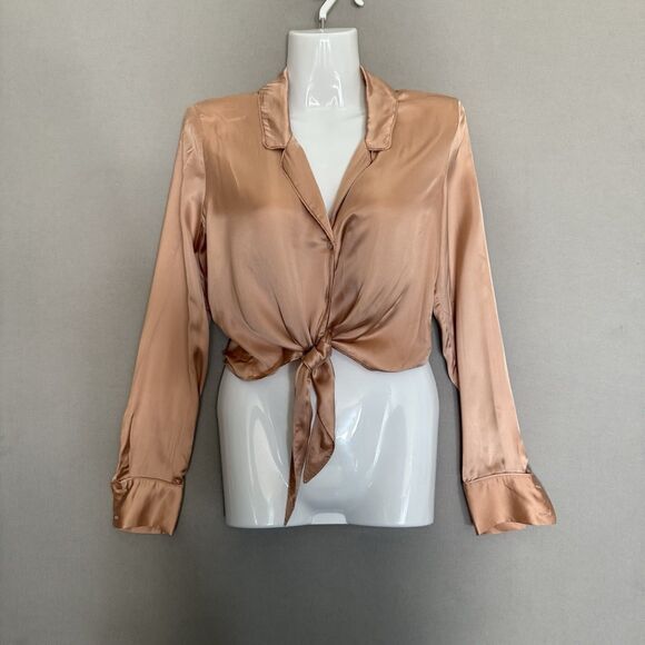 Wilfred Aritzia Silky Front Tie Crop Blouse Top 2XS Orange Minimalist Cupro XXS - Picture 1 of 10